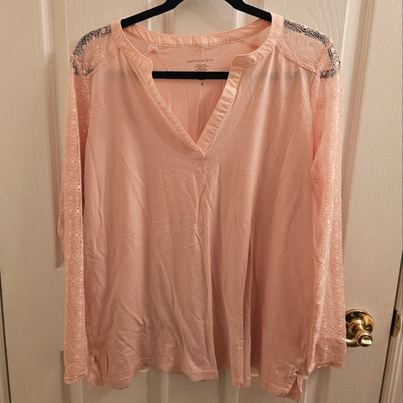 Light pink long-sleeves shirt crochet sleeves addition elle 1X plus size light - Picture 1 of 3